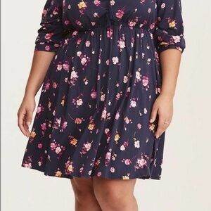 torrid Navy Floral Mini Dress with Pink & Yellow Blooms